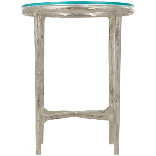 23" Aluminum Textured Accent Table with Glass Tabletop